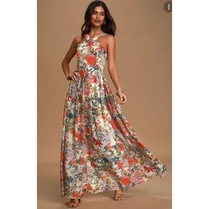 Lulus Lilja Cream Floral Print Maxi Dress